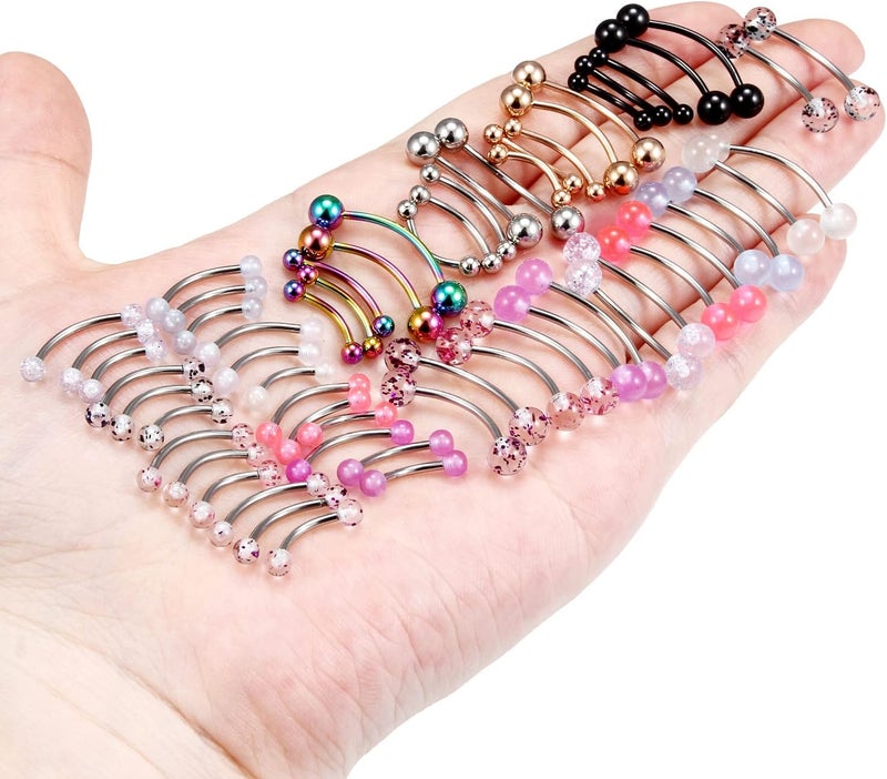 Hoeudjo 60PCS Vorious Sizes Snake Eyes Tongue Ring 16G Surgical Steel Snake Bite Piercing Jewelry Curved Barbell Eyebrow Rings Rook Daith Earrings for Women Men - Image 3